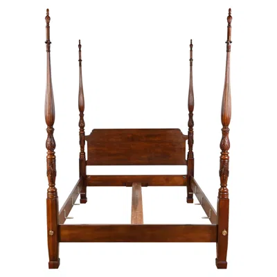 Pre-owned Henredon Georgian Carved Mahogany Queen Size Poster Bed In Brown