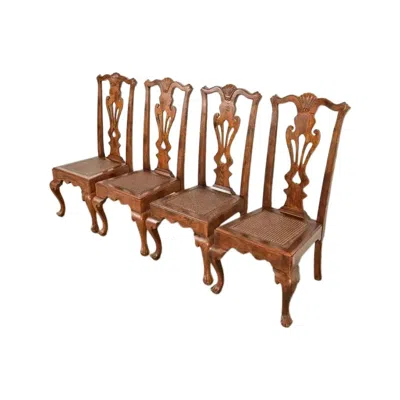 Pre-owned Henredon Georgian Carved Oak And Cane Dining Chairs, Set Of Four In Brown