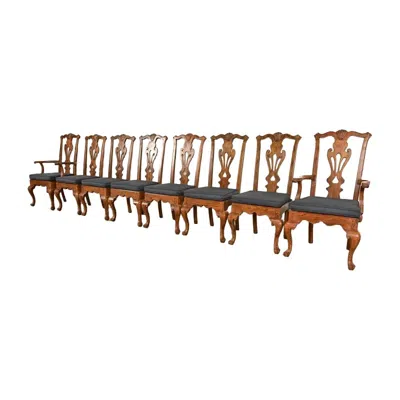 Pre-owned Henredon Georgian Carved Solid Oak Dining Chairs, Set Of Eight In Brown