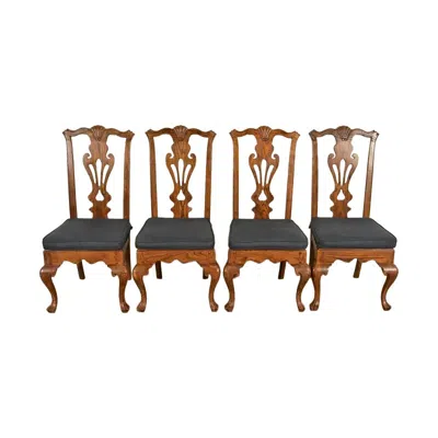 Pre-owned Henredon Georgian Carved Solid Oak Dining Chairs, Set Of Four In Brown