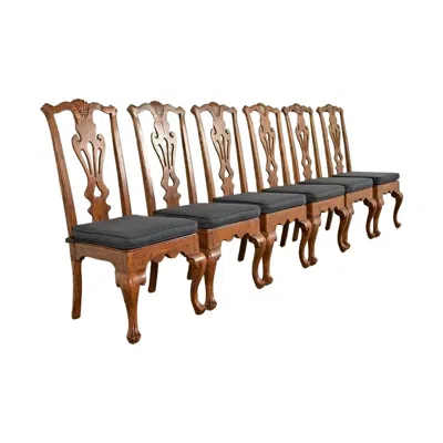 Pre-owned Henredon Georgian Carved Solid Oak Dining Chairs, Set Of Six In Brown