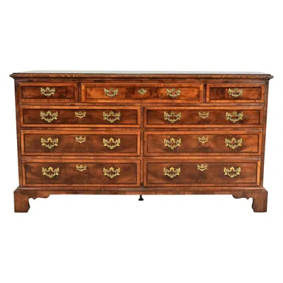 Pre-owned Henredon Georgian Mahogany And Burl Wood Dresser Or Chest Of Drawers In Brown
