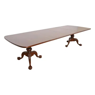 Pre-owned Henredon Georgian Mahogany Double Pedestal Extension Dining Table, Refinished In Brown