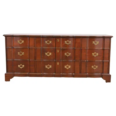 Pre-owned Henredon Georgian Solid Mahogany Block Front Triple Dresser, Newly Refinished In Brown
