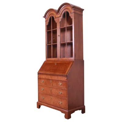 Pre-owned Henredon Georgian Walnut Drop Front Secretary Desk With Bookcase Hutch In Brown
