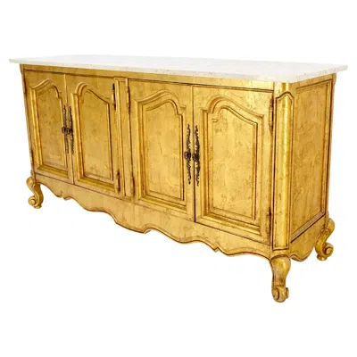 Pre-owned Henredon Gold Gilt Finished Back Marble Top Double Door Server Credenza Dresser Mint!