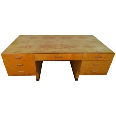 Pre-owned Henredon Gorgeous  Scene Two Burled Olive Wood Executive Desk Mid-century Modern In Brown
