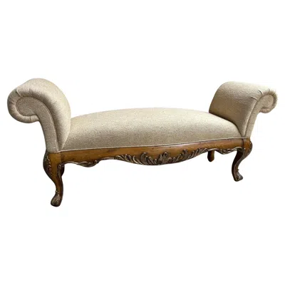 Pre-owned Henredon Handsome  Louis Xv Style Upholstered Walnut Bench Mid-century In Brown