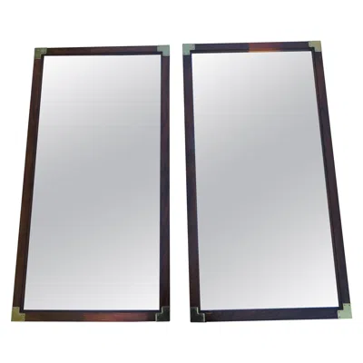 Pre-owned Henredon Handsome Pair  Scene One Brass Campaign Mirrors, Mid-century Modern In Brown