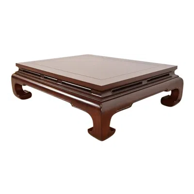 Pre-owned Henredon Hollywood Regency Chinoiserie Mahogany Coffee Table, Newly Refinished In Brown