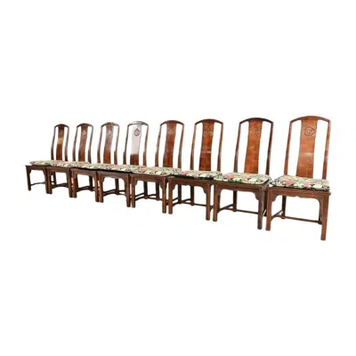Pre-owned Henredon Hollywood Regency Chinoiserie Mahogany Dining Chairs, Set Of Eight In Brown