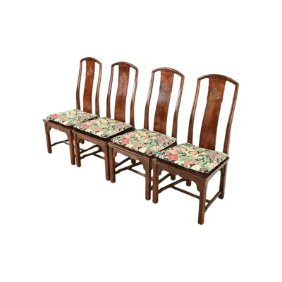 Pre-owned Henredon Hollywood Regency Chinoiserie Mahogany Dining Chairs, Set Of Four In Brown