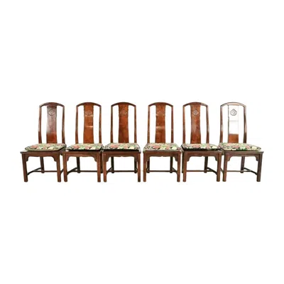 Pre-owned Henredon Hollywood Regency Chinoiserie Mahogany Dining Chairs, Set Of Six In Brown