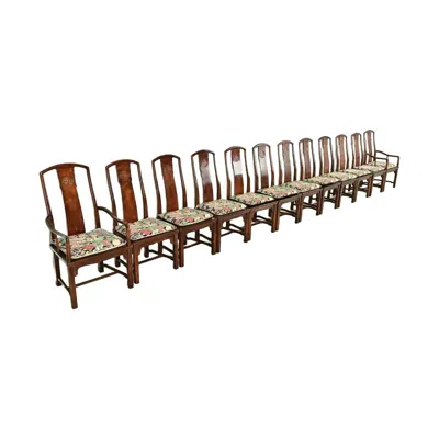 Pre-owned Henredon Hollywood Regency Chinoiserie Mahogany Dining Chairs, Set Of Twelve In Brown