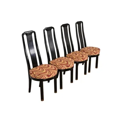 Pre-owned Henredon Hollywood Regency Chinoiserie Walnut Dining Chairs, Set Of Four In Brown