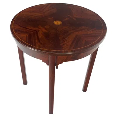 Pre-owned Henredon Inlaid Mahogany Bookmatched Veneer 26" Round Top Lamp Side Occasional Table Mint In Brown
