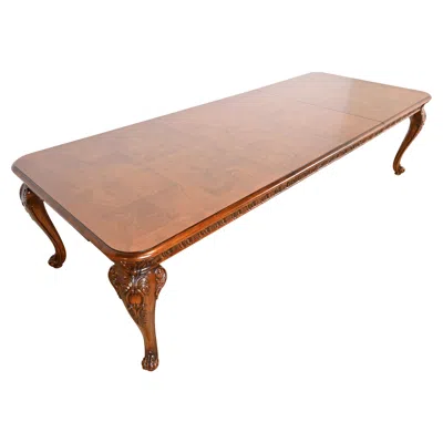 Pre-owned Henredon Italian Baroque Carved Oak And Burl Wood Dining Table, Newly Refinished In Brown