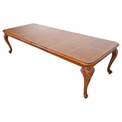 Pre-owned Henredon Italian Baroque Carved Oak And Burl Wood Extension Dining Table In Brown