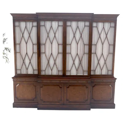 Pre-owned Henredon Large 8' Wide Mahogany Two Part Individual Glass Panels Breakfront Mint In Brown
