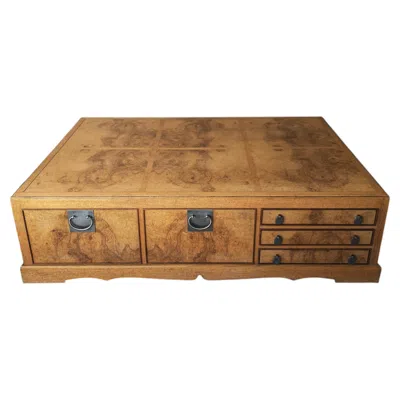 Pre-owned Henredon Large Scale Vintage Burl Double Sided Coffee Table In Brown