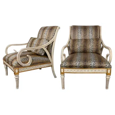 Pre-owned Henredon Late 20th  Neoclassic Revival Animal Print Large Scale Arm Chairs A Pair In Brown