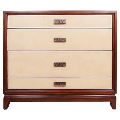 Pre-owned Henredon Leather Wrapped Chest Of Drawers In Brown