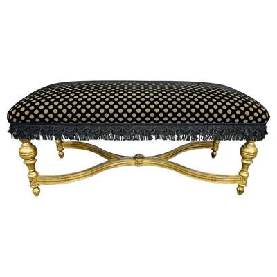 Pre-owned Henredon Louis Xvi Style Black Mohair & Gold Gilt Ottoman Or Bench