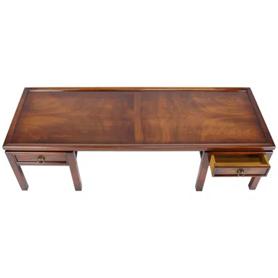 Pre-owned Henredon Mahogany Double Pedestal Two Drawers Rectangular Coffee Table In Brown