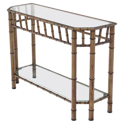 Pre-owned Henredon Metal Faux Bamboo Two Tier Bottom Shelf Medium Size Console Sofa Table Mint! In Gray