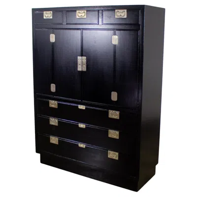 Pre-owned Henredon Mid 20th Century Modern Campaign  Black Entertainment Cabinet Or Armoire