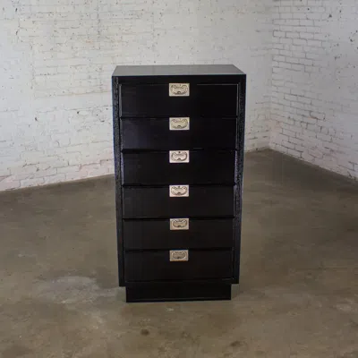Pre-owned Henredon Mid 20th Century Modern Campaign Style  Black Lingerie Chest Of Drawers