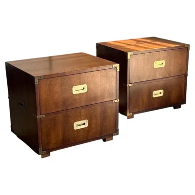 Pre-owned Henredon Mid-century Campaign Nightstands By  - A Pair In Brown