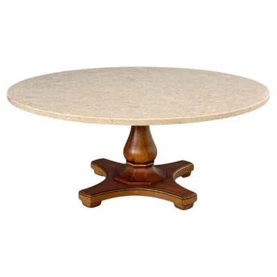 Pre-owned Henredon Mid-century Fossil Stone Coffee Table With Pedestal Base In Sand