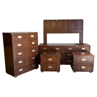 Pre-owned Henredon Mid-century Full Bedroom Campaign Set By  In Brown