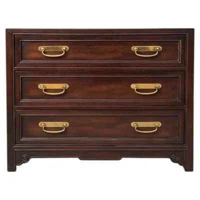 Pre-owned Henredon Mid-century  Ming Style Campaign Hardware Walnut Chest Of Drawers In Brown