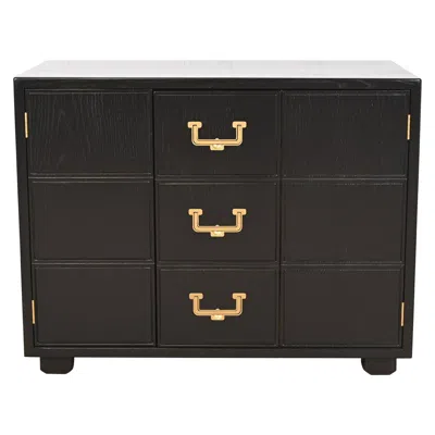 Pre-owned Henredon Mid-century Hollywood Regency Black Lacquered Campaign Chest, 1970s