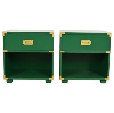 Pre-owned Henredon Mid-century Hollywood Regency Campaign Green Lacquered Nightstands