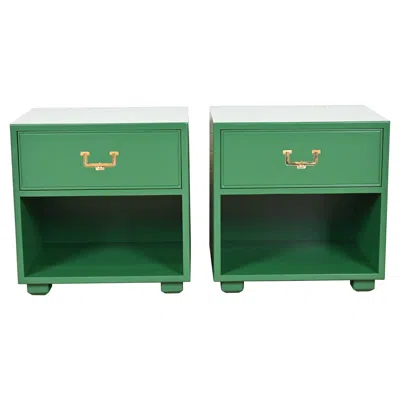 Pre-owned Henredon Mid-century Hollywood Regency Campaign Green Lacquered Nightstands