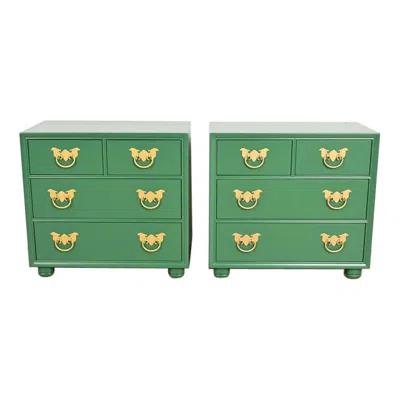 Pre-owned Henredon Mid-century Hollywood Regency Chinoiserie Bedside Chests, Refinished In Brown