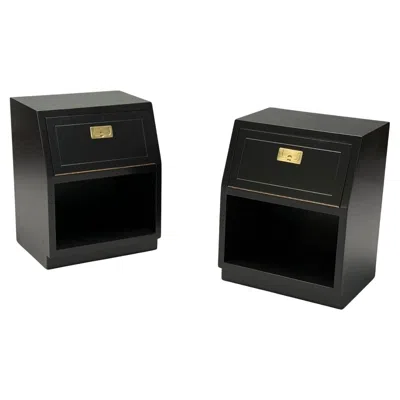 Pre-owned Henredon , Mid-century Modern, Black Lacquer, Brass, Campaign Nightstands, 1960s