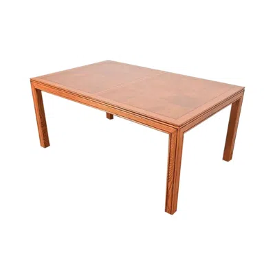 Pre-owned Henredon Mid-century Modern Burl Wood Parsons Dining Table, Newly Refinished In Brown