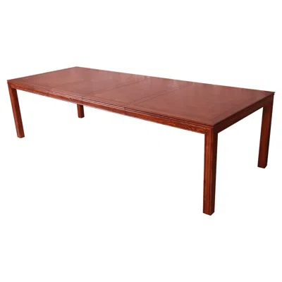 Pre-owned Henredon Mid-century Modern Burl Wood Parsons Dining Table, Newly Refinished In Brown