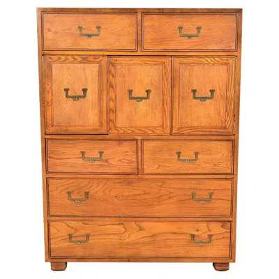 Pre-owned Henredon Mid-century Modern Campaign Oak Gentleman's Chest, Circa 1970s In Brown