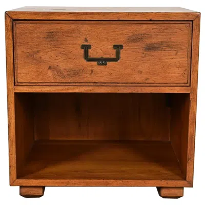 Pre-owned Henredon Mid-century Modern Campaign Oak Nightstand, Circa 1970s In Brown