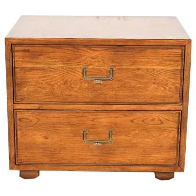 Pre-owned Henredon Mid-century Modern Campaign Oak Nightstand, Circa 1970s In Brown