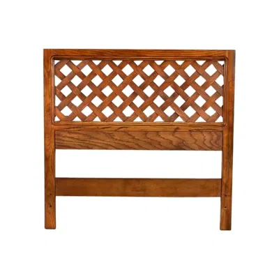 Pre-owned Henredon Mid-century Modern Carved Oak Woven Front Twin Headboard, Circa 1970s In Brown