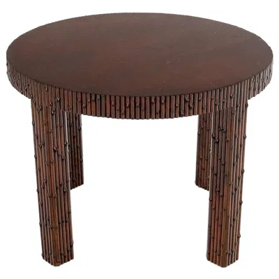 Pre-owned Henredon Mid-century Modern Faux Bamboo Round Side Occasional Table In Brown