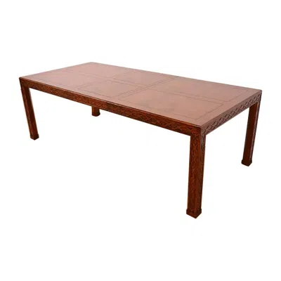 Pre-owned Henredon Mid-century Modern Hollywood Regency Oak And Burl Wood Dining Table In Brown