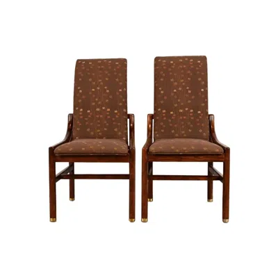 Pre-owned Henredon Mid-century Modern Oak High Back Side Chairs Or Dining Chairs, Pair In Brown