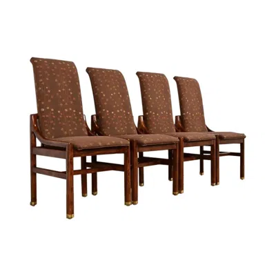 Pre-owned Henredon Mid-century Modern Sculpted Oak High Back Dining Chairs, Set Of Four In Brown